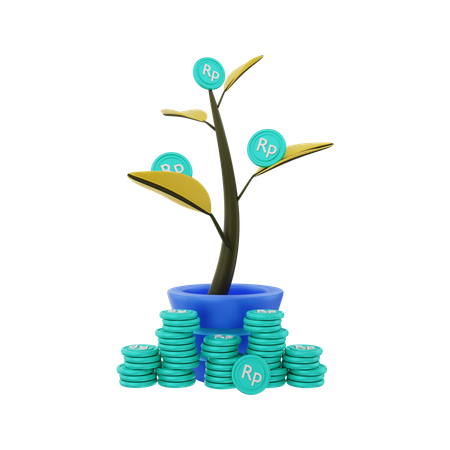 Rupiah money tree growing 3D Illustration
