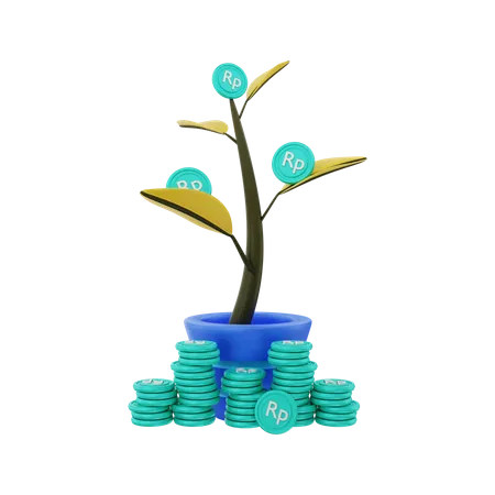 Rupiah money tree growing  3D Illustration