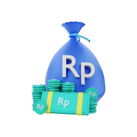 Rupiah money with a bag  3D Illustration