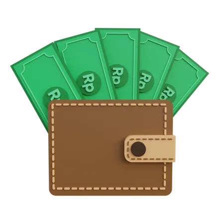 Dinero en rupias en la billetera  3D Illustration