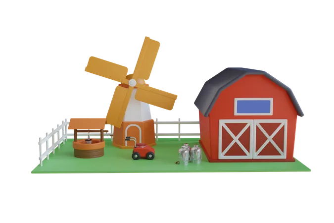 Rural Farm  3D Illustration