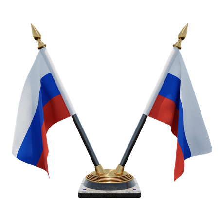 Russia Double Desk Flag Stand 3D Illustration