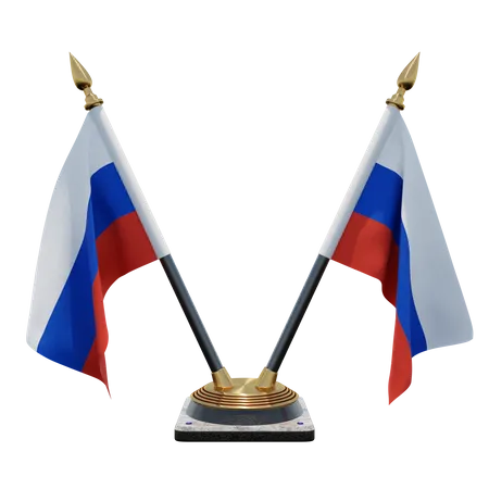 Russia Double Desk Flag Stand  3D Illustration