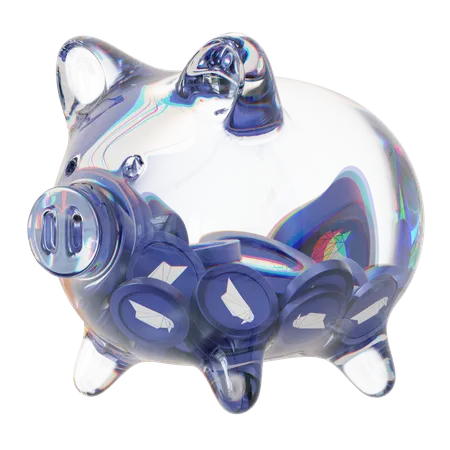 Rvn Clear Glass Piggy Bank With Decreasing Piles Of Crypto Coins  3D Icon