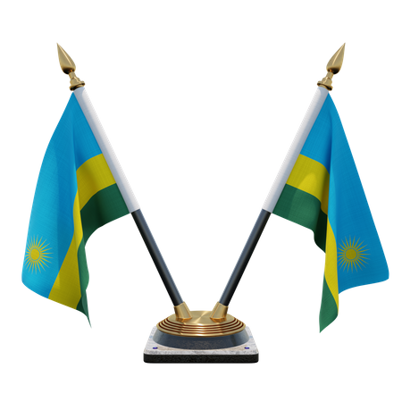 Rwanda Double Desk Flag Stand  3D Flag
