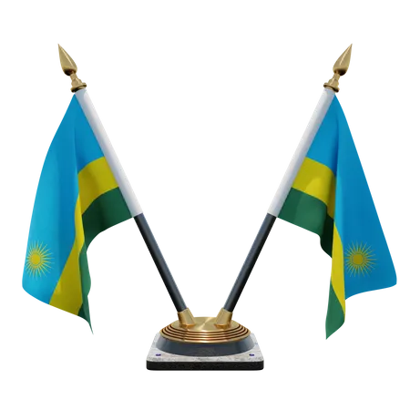 Rwanda Double Desk Flag Stand  3D Illustration