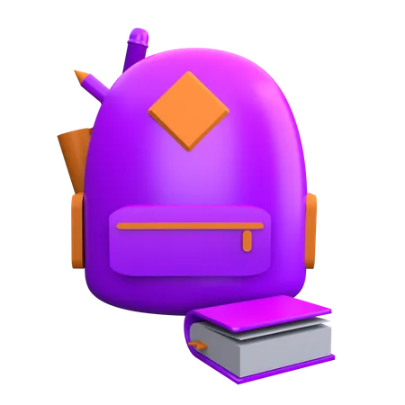 Sac à dos et livre  3D Icon