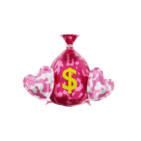 Sac d'argent avec amour  3D Illustration