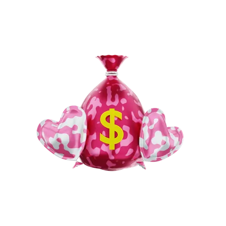 Sac d'argent avec amour  3D Illustration