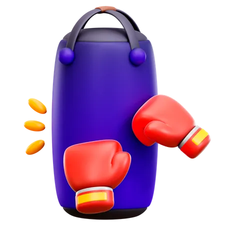 Sac de boxe et gants  3D Illustration