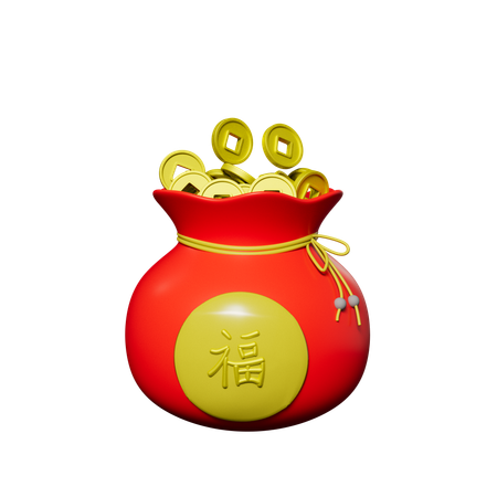 Sac de pièces de monnaie chinoises  3D Icon