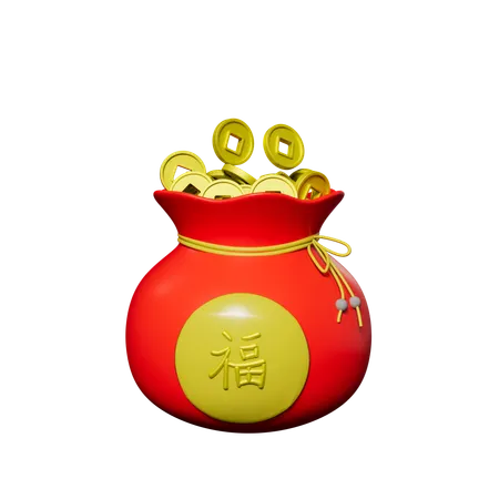 Sac de pièces de monnaie chinoises  3D Icon