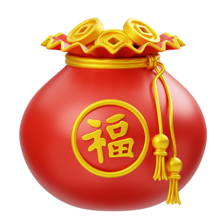 Sac de pièces d'or chinois  3D Icon