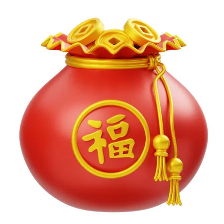 Sac de pièces d'or chinois  3D Icon