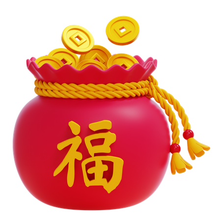 Sac de pièces d'or chinois  3D Icon