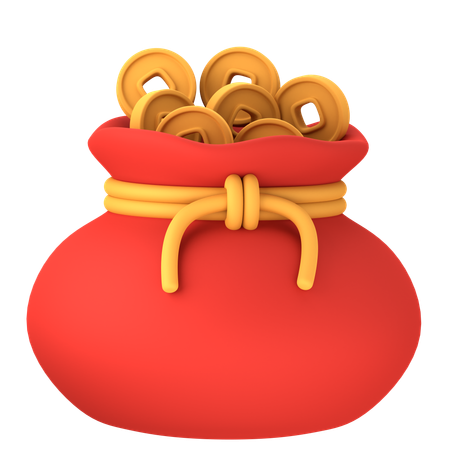 Sac de pièces d'or chinois  3D Icon