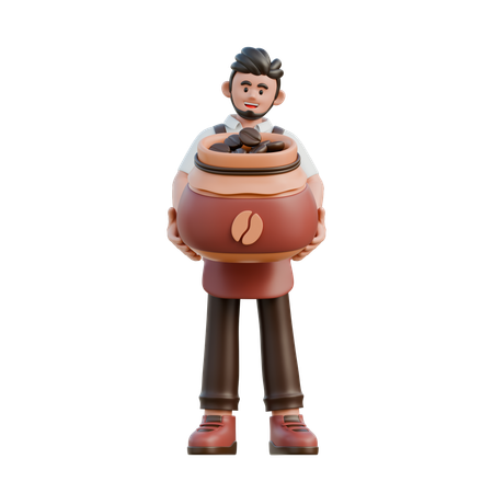 Barista transportant un sac de grains de café  3D Illustration