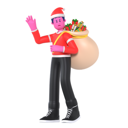 Sac de transport pour garçon de Noël contenant des cadeaux  3D Illustration