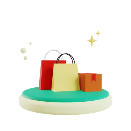 Sac à provisions avec boîte  3D Illustration