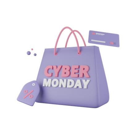 Sac à provisions cyber lundi avec étiquette  3D Icon