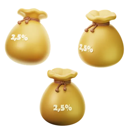 3 D Icon Ramadhan Sack Of Zakat Fitrah Money On Three Points Of View On Transparent Background 3 D Illustration High Resolution 3D Icon