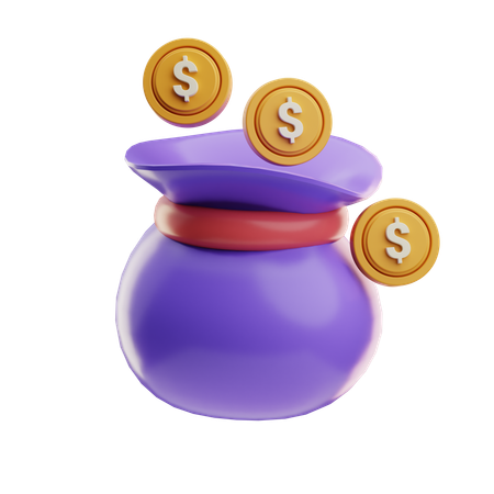Saco de dinheiro com moedas  3D Icon