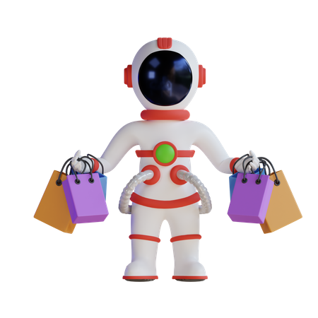 Astronauta segurando sacolas de compras  3D Illustration