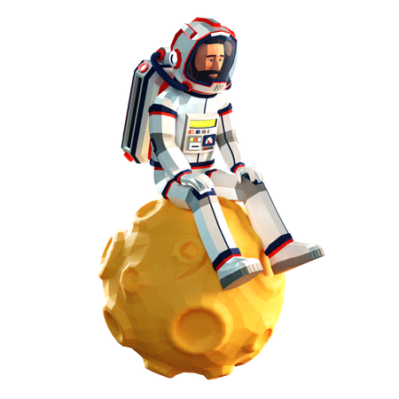 Sad astronaut in spacesuit sitting on the moon  3D Illustration