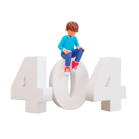 Sad boy with 404 error  3D Illustration