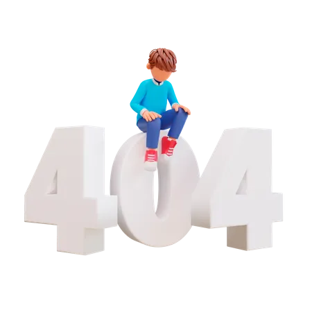 Sad boy with 404 error  3D Illustration