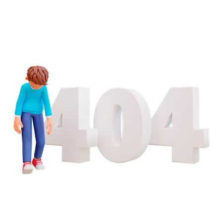 Sad boy with 404 error  3D Illustration