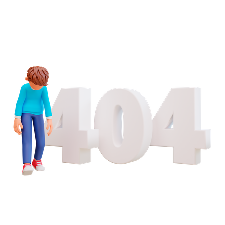 Sad boy with 404 error 3D Illustration