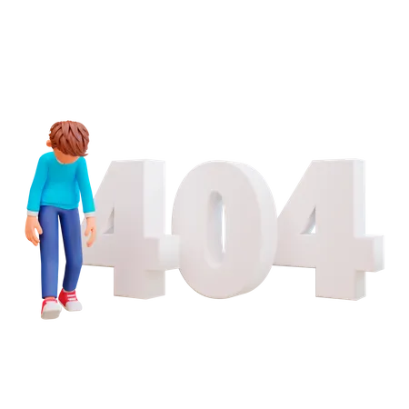 Sad boy with 404 error 3D Illustration