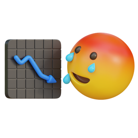 Sad Emoticon Looking At A Downward Graph  3D Icon