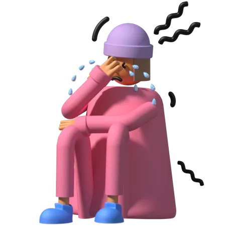 Sad Girl Crying  3D Illustration