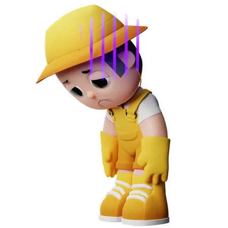 Sad Little Farmer  3D Illustration