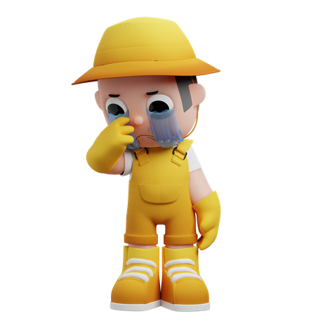 Sad Little Farmer And Cry  3D Illustration