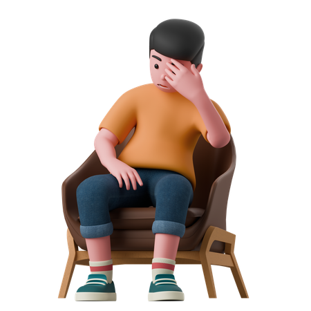 Sad Man Is Sitting On Chair  3D Icon