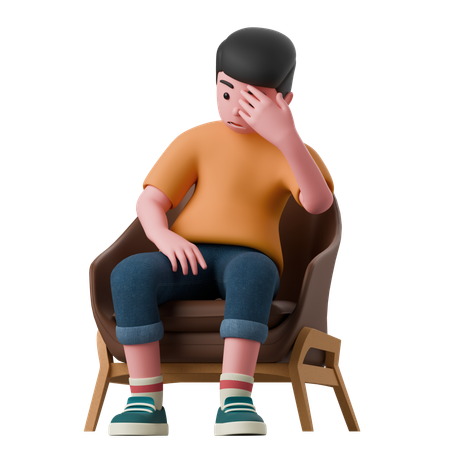 Sad Man Is Sitting On Chair  3D Illustration