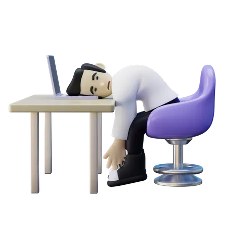 Sad Man Putting Head On Laptop While Feeling Mental Burnout  3D Illustration