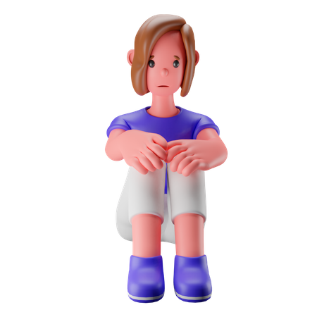 Sad woman sitting on floor  3D Illustration