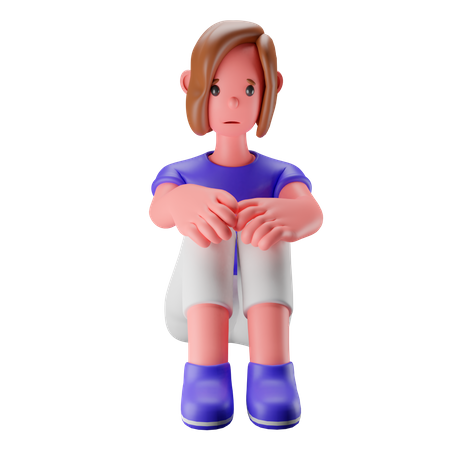 Sad woman sitting on floor 3D Illustration