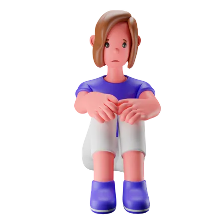 Sad woman sitting on floor  3D Illustration