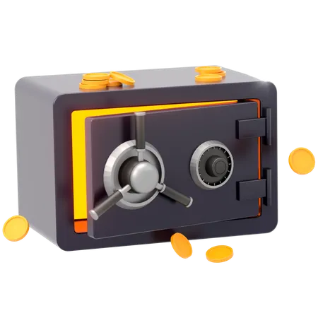 Safe Box With Coins Illustration In 3 D Design 3D Icon
