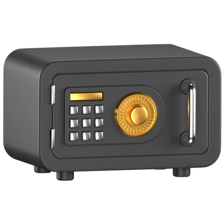 3 D Icon Of A Black Safe Box With Silver And Gold Details 3D Icon