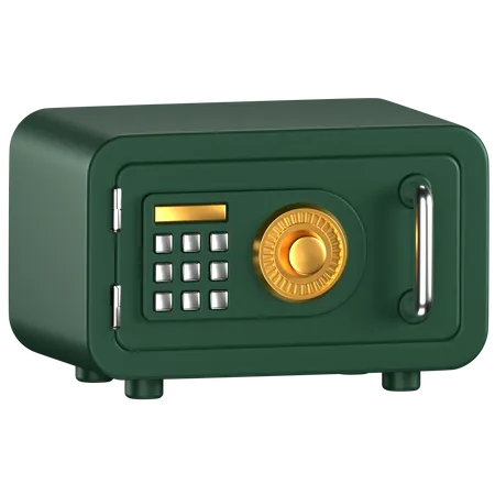 3 D Icon Of A Green Safe Box With Silver And Gold Details 3D Icon