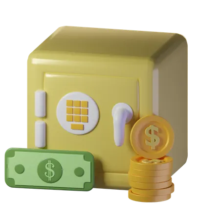 Safe Money Items With An Yellow Theme Isolated On Alpha Background 3 D Illustration High Resolution 3D Icon