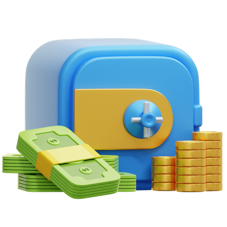 Safe Box with Money and Coins  3D Icon