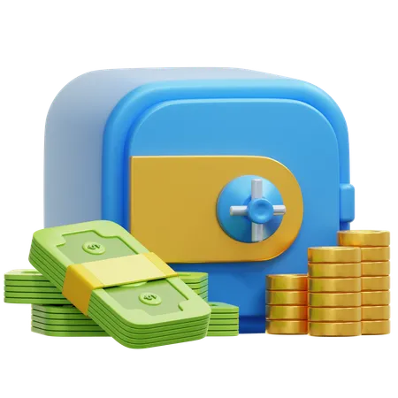 Safe Box with Money and Coins  3D Icon