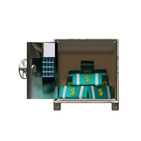 Offener Safe mit Stapel von Dollar-Banknoten  3D Icon